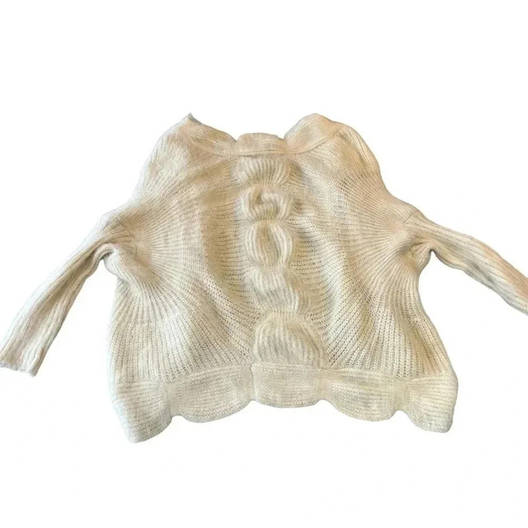 b-Sharp Womens Cream Mohair Blend Knit Cardigan Sweater Sz L Boho Slouchy Dolman - Picture 2 of 14